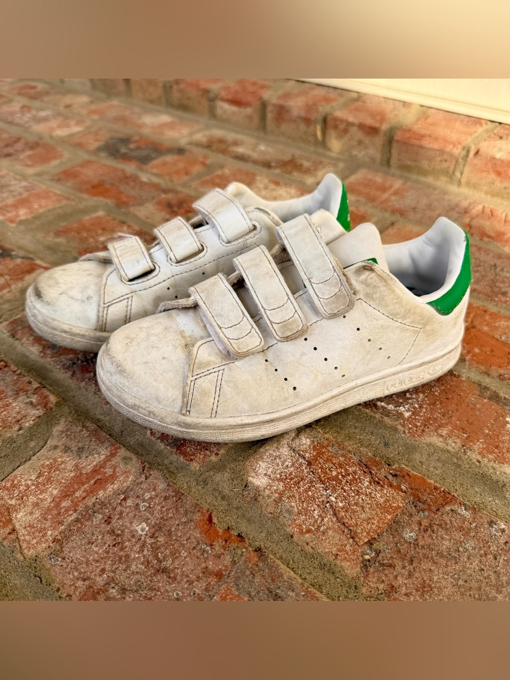 adidas Kids White Sneakers with Green Heel Tab